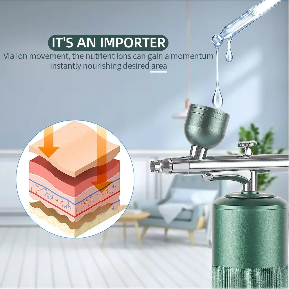 Blue Portable Nails Airbrush Kit With Compressor Oxygen Injector Nail Paint Spray Gun Makeup Tattoo Cake Painting Nano Sprayer