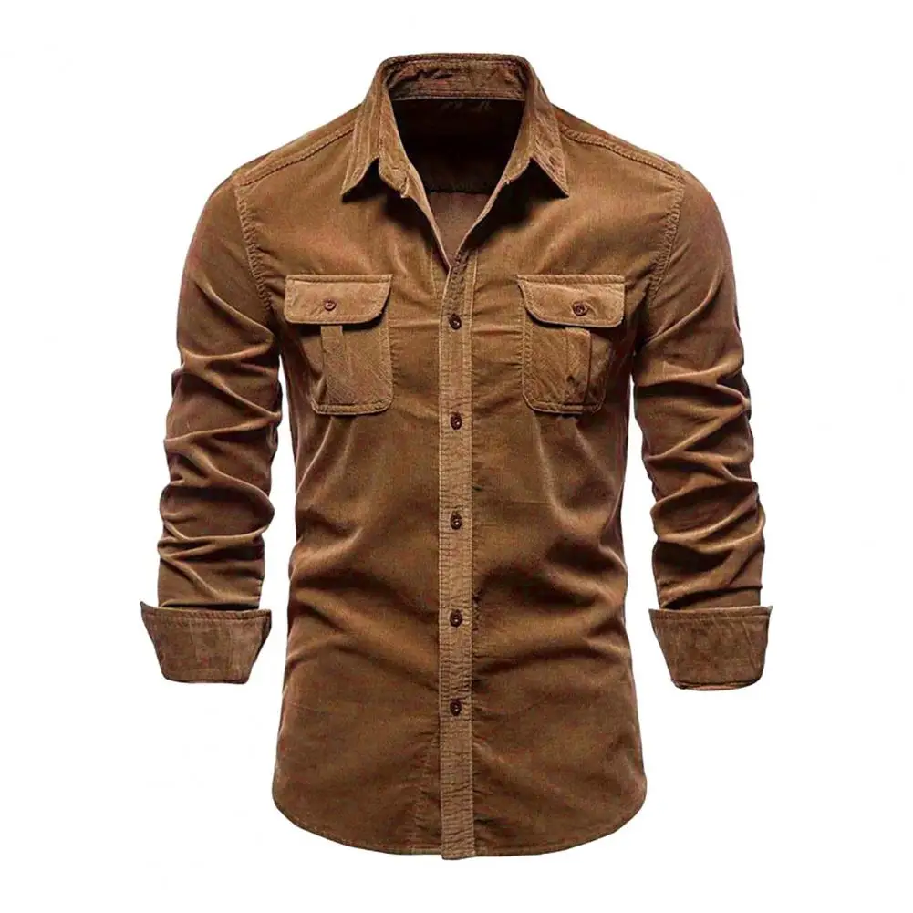 

Men's Shirt Business Casual Single-breasted Cardigan Buttons Long Sleeve Slim Fit Corduroy Men Shirts Business camisa masculina