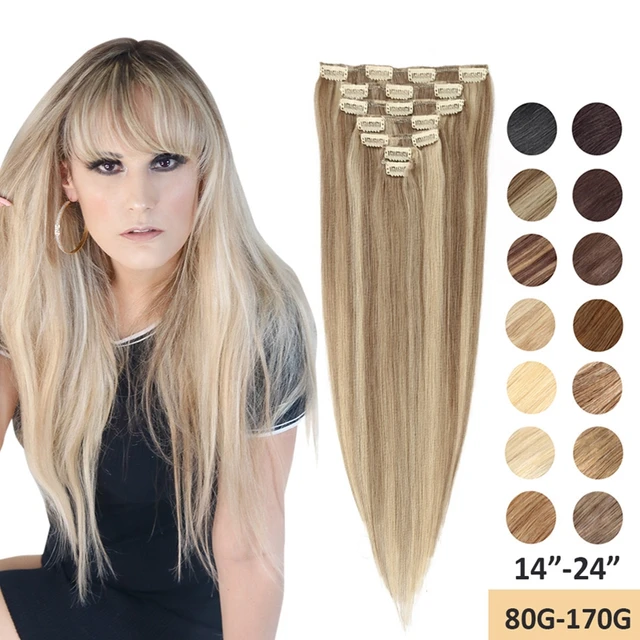 MRSHAIR Clip In Human Hair Extensions Natural Real Hair Extension Machine Remy Clip-On HairPiece Full Head 12