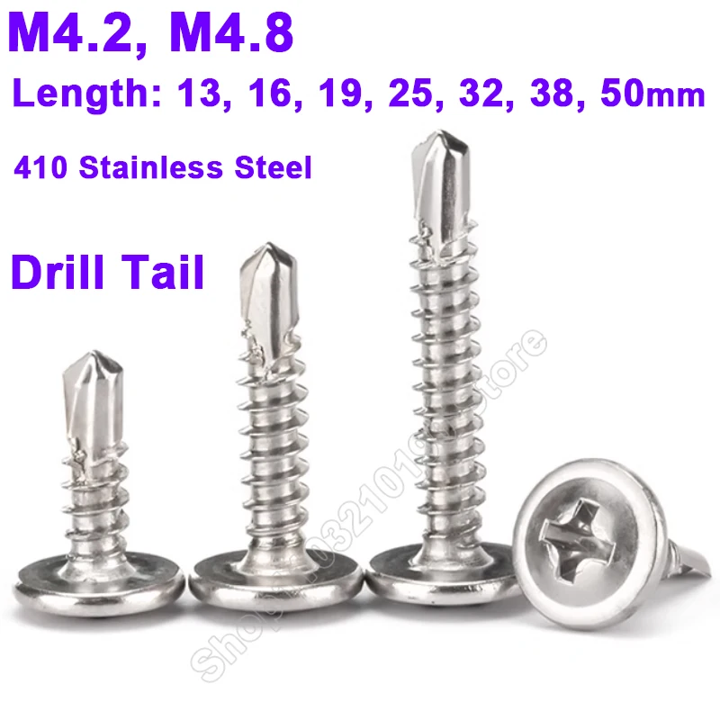 

Cross Drilling Screw 410 Stainless Steel M4.2 M4.8 Phillips Washer Head Flat Pan Round Self Tapping Screws for Sheet Plate Wood