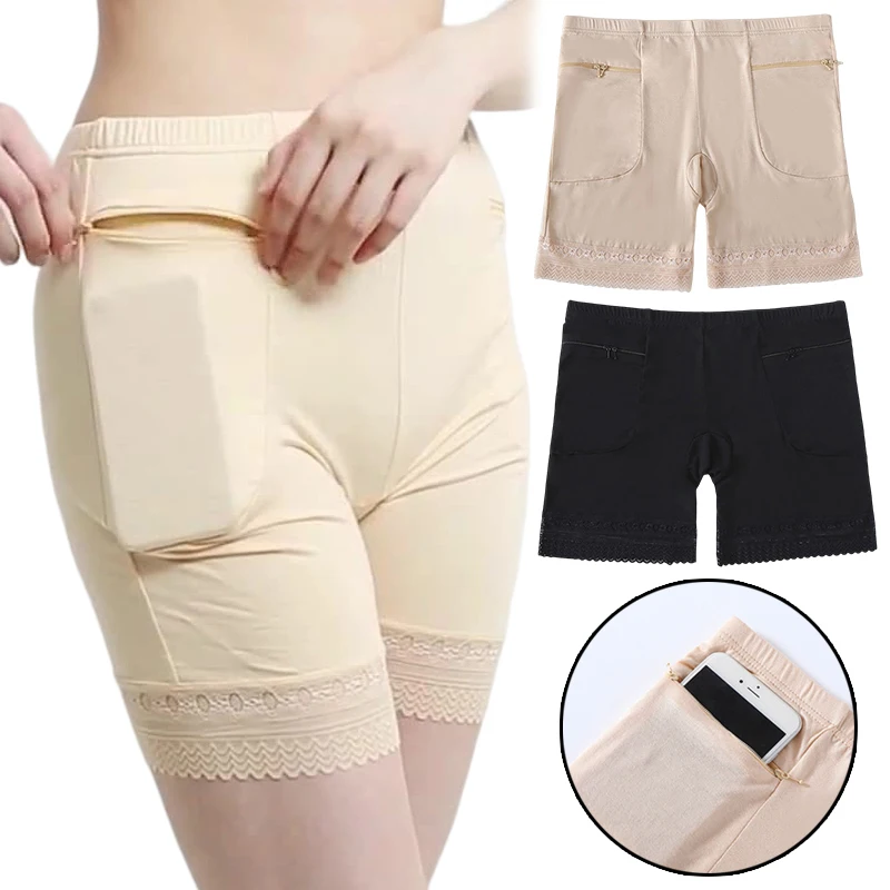 Women Safety Pants Seamless Lace Boxer Shorts Under Skirt With Pockets Under Dress Safety Shorts