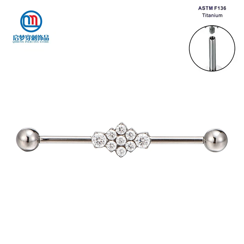ASTM F13 Titanium Internally Threaded Fashion Clear Zircon Industrial