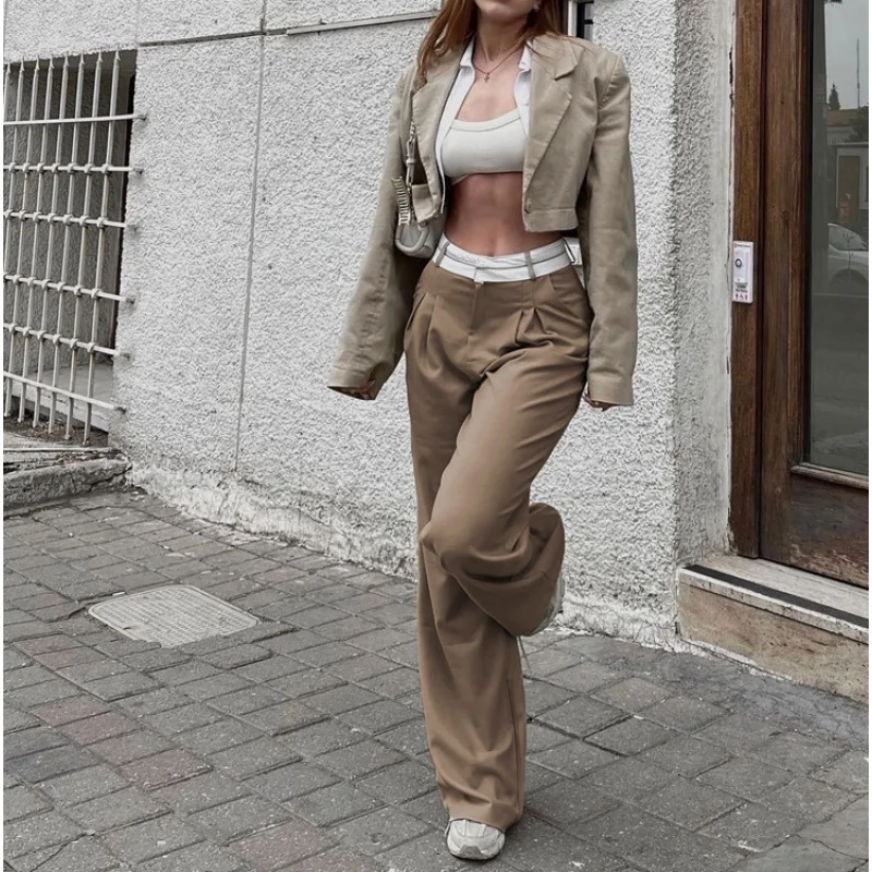 Spring New Solid Color Fashion Slimming Casual Pants Niche Design Mopping Suit Pants Wanlj