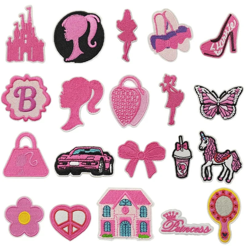 

Barbie Cartoon Cloth Sticker Banner Flat Decorate Bag Computer Embroidered Clothing Accessories Patch Kawaii Girl Festival Gift