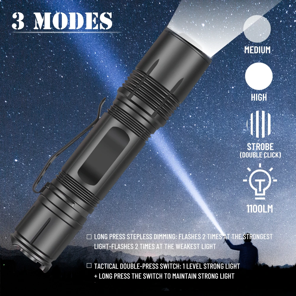 

Sobaldr tactical flashlight led torch light rechargeable powerful taschenlampe stark black lampe camping accsesories outdoor