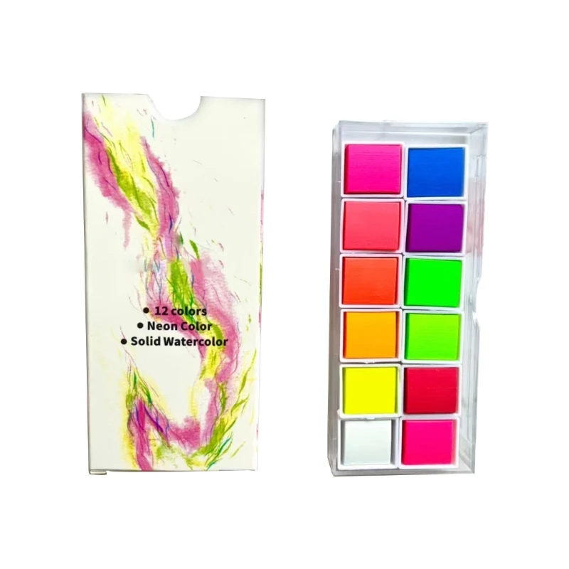 

12 Fluorescent Color Watercolor Paints Professional Artist Set for Painting on Paper Wood Stone Rock Fabric, Nail Art