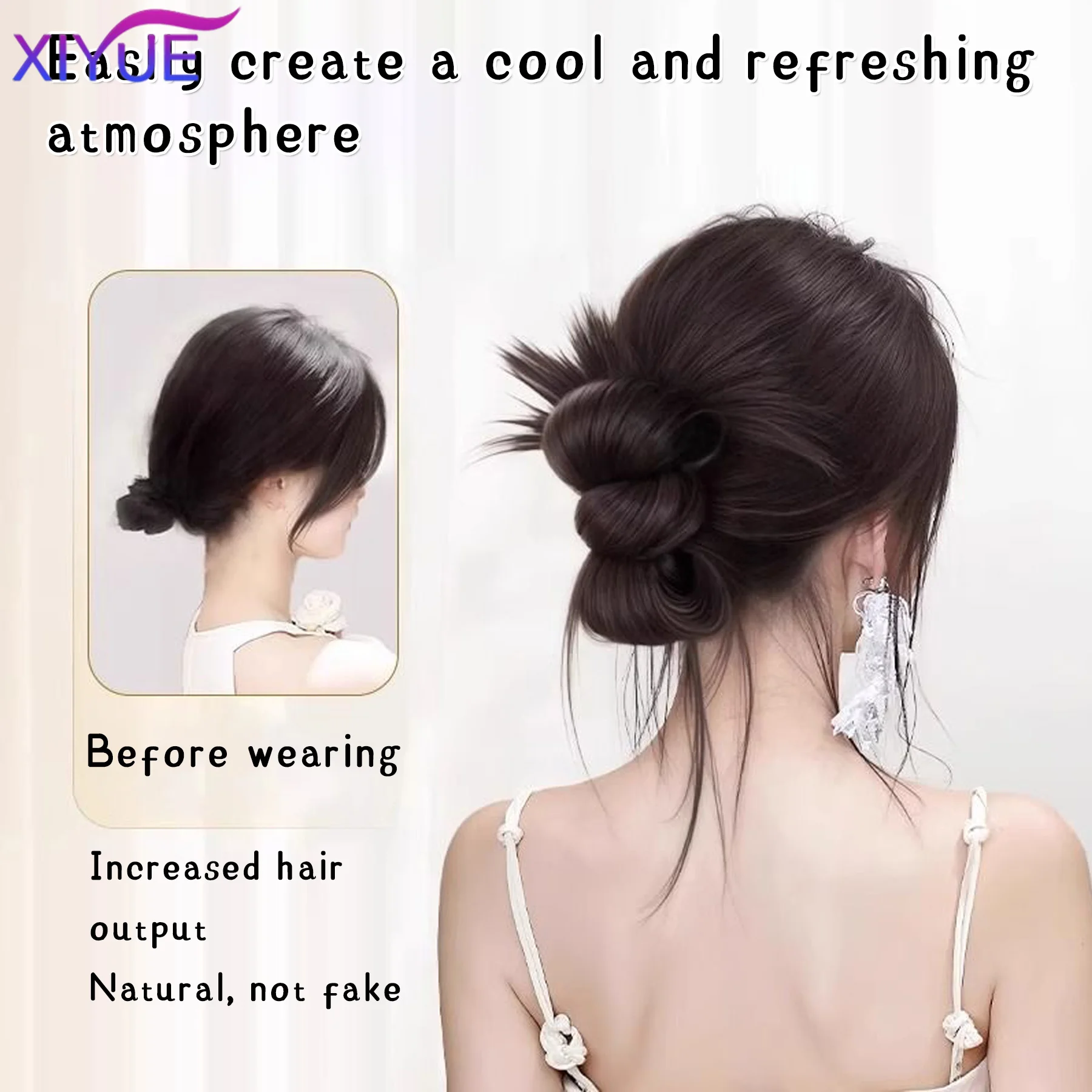 Synthetic Half-tie Hair Bun Messy Dragon Beard Meatball head Bun Low Claw Chignon Wrap Around Hairtail Extension for Women