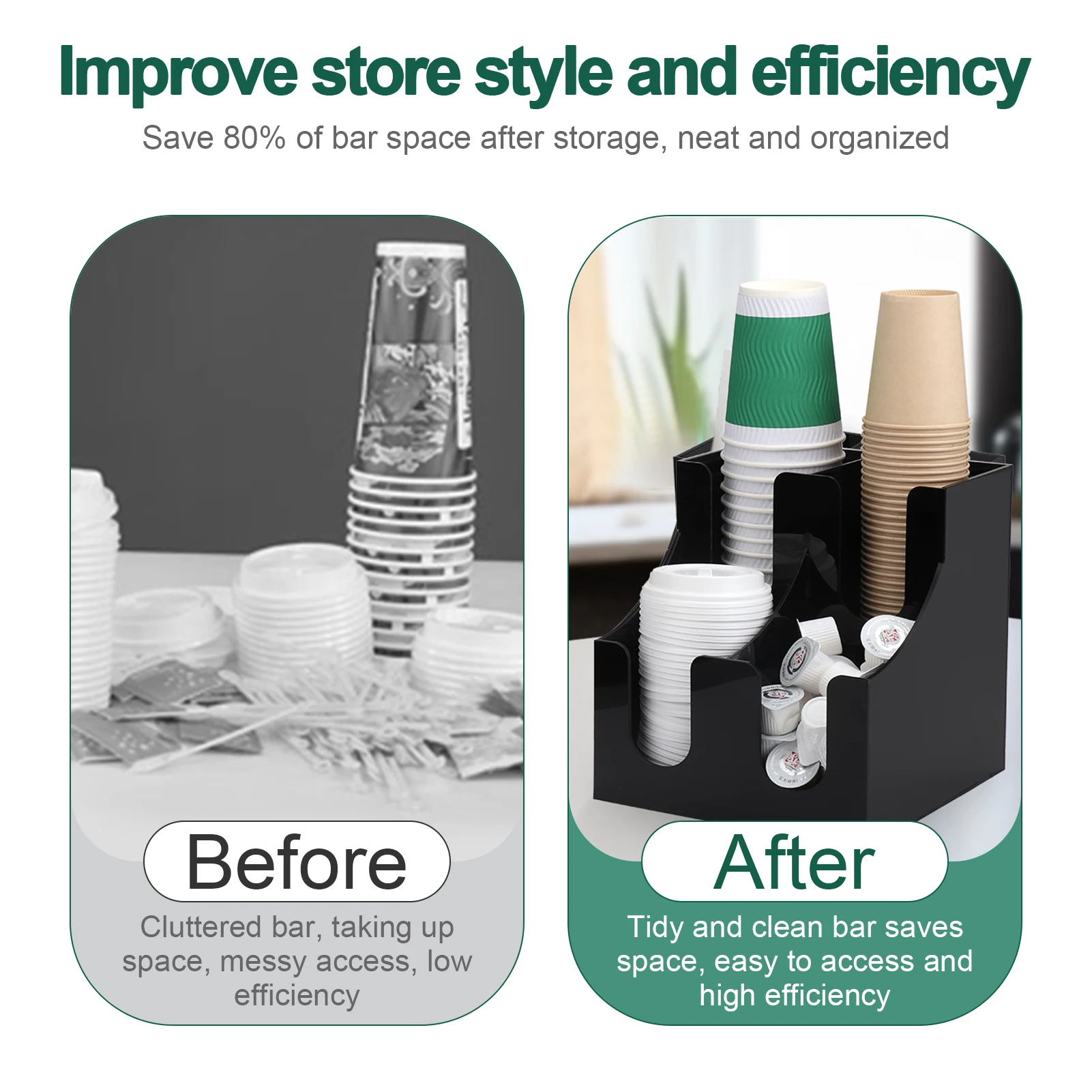 Multi-functional Shelves Acrylic Coffee Cup Dispenser Paper Cup Holder and Water Cup Storage Box for Coffee Shop and Tea Ba 2