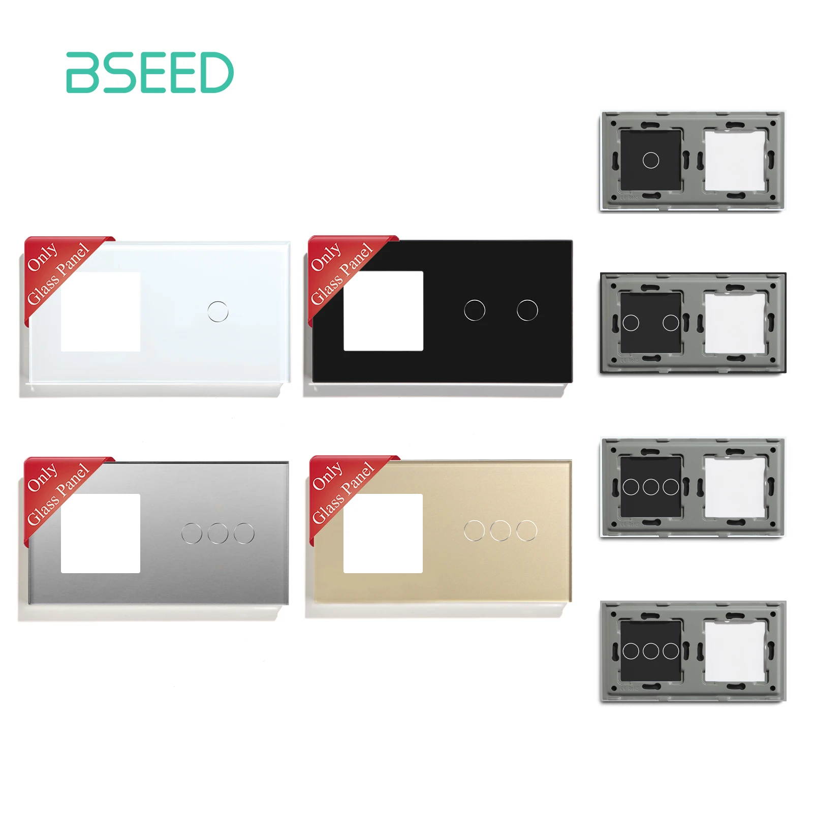 BSEED Frame Glass Panel 157mm White Black For Wall Switches Power Socket Only Panels