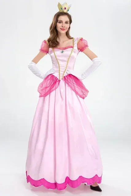 Adult Princess Peach Costume Women Cosplay Party Halloween Masquerade Dress Up Clothing for Women Pink Fancy Dress