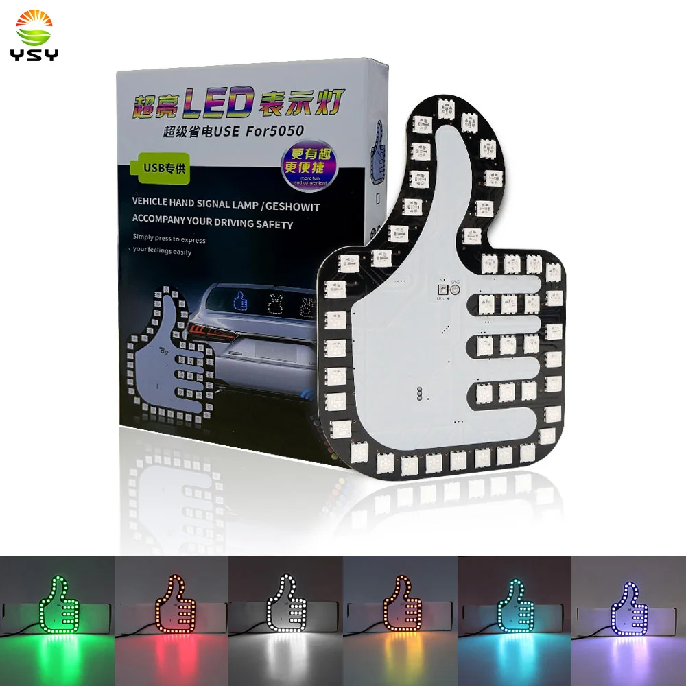 Nuovo Led Rgb Thumb,Victory,Ok Colorul Gesture Light Funny Car Finger Light Con Remote Road Rage Sign Finger Gesture Light