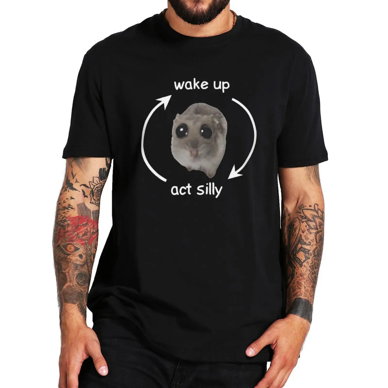 

Wake Up Act Silly Sad Hamster T Shirt Y2k Hamster Meme Short Sleeve Soft Casual 100% Cotton Unisex T-shirts EU Size