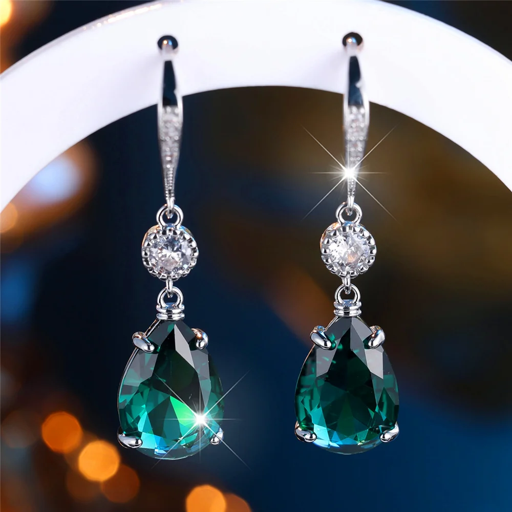Charm Female Green Crystal Stone Cute Turtle Water Drop Earrings Cute Trendy Bridal Wedding Jewelry For Women