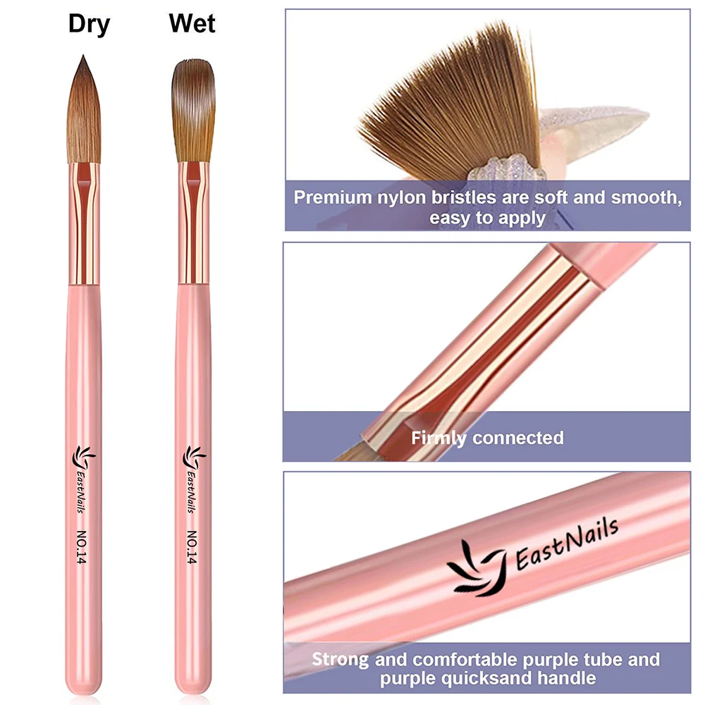 Pink Handle Acrylic Nail Brush Size 16/18/22 mm Acrylic Application Nail Brushes Pen Professional Powder Extension Carving 3