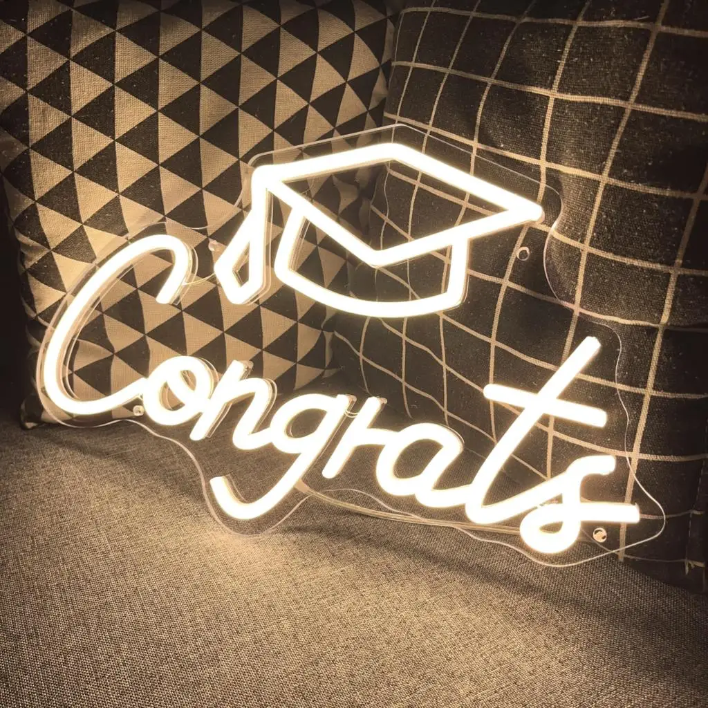Congrates Led Neon Sign Graduation Neon Lights Sign Wall Hanging Neon Lamps Room Decor Ceremony Party Bar Decoration