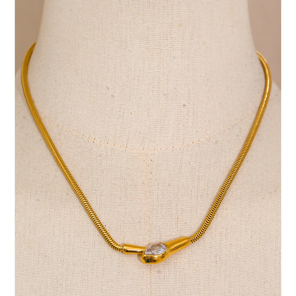 Yhpup Necklace with Snake Pendant, Waterproof Stainless Steel Zirconia