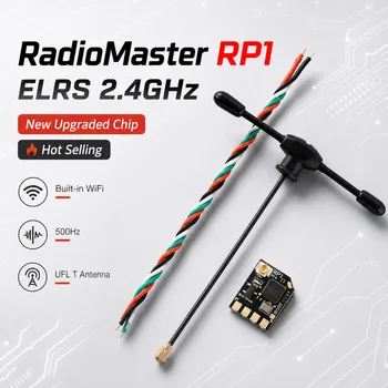 Ricevitore Nano ExpressLRS ELRS Radiomaster RP1 2.4GHz con Antenna a T per Droni FPV Freestyle Whoop ad Ala Fissa a Lungo Raggio e Volo INAV