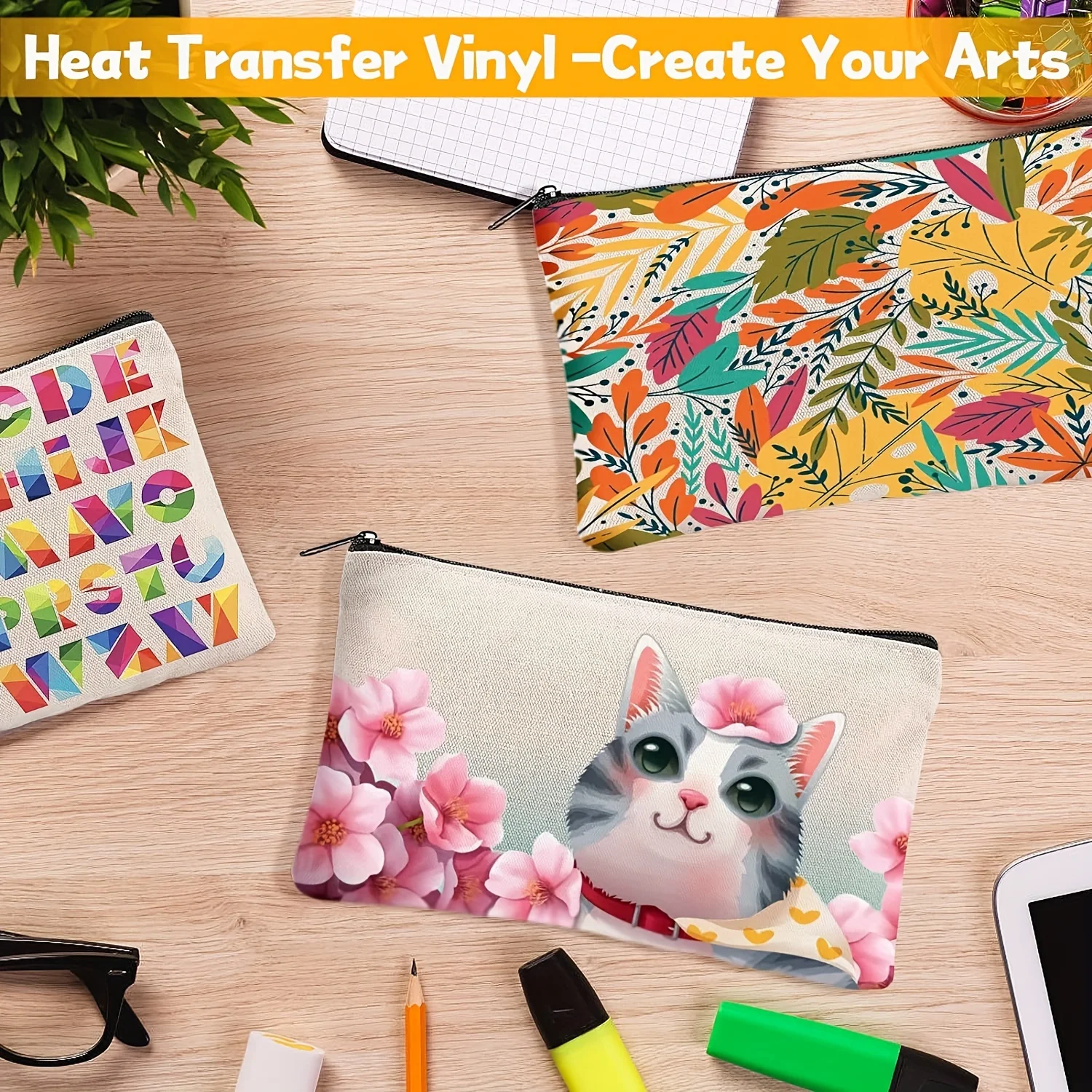 6pcs Blank DIY Craft Bag Canvas Pencil Case Blank Beige Makeup Zipper Bags- Pencil Pouch Cosmetic BagTravel Toiletry Bag 2