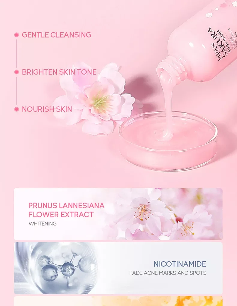 LAIKOU Sakura Shower Gel Long Moisturizing Smooth Long Lasting Fragrance Gentle Foam Body Cleansing Bath Product 100ml 3