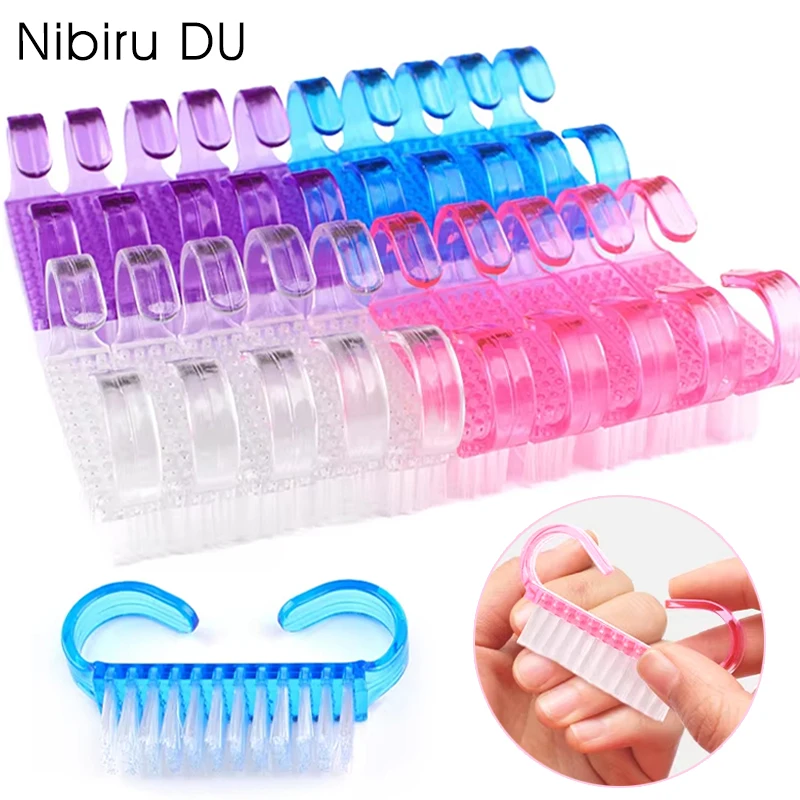 10/1Pcs Nail Brush Plastic Handle Nail Scrubbing Cleaning Brush Mix Color Dust Cleaner Nail Art Soft Bristled Remover Manicure