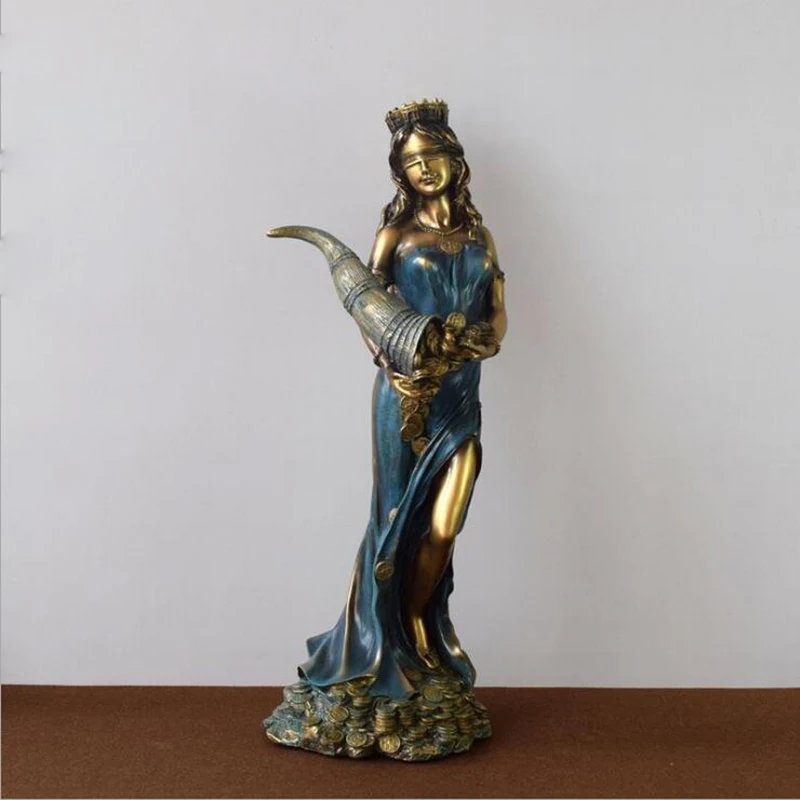 1 Pz Statua Di Fortuna Bendata-Antica Dea Romana Greca Della Fortuna E Della Fortuna Scultura In Bronzo Fuso A Freddo Premium