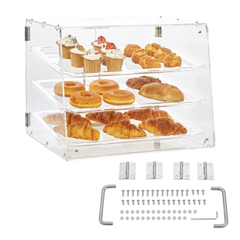 SucceBuy 2/3-Tier Commercial Acrylic Pastry Bakery Display Case with Rear Door Access & Removable Shelves for Donut Bagels Cake 1