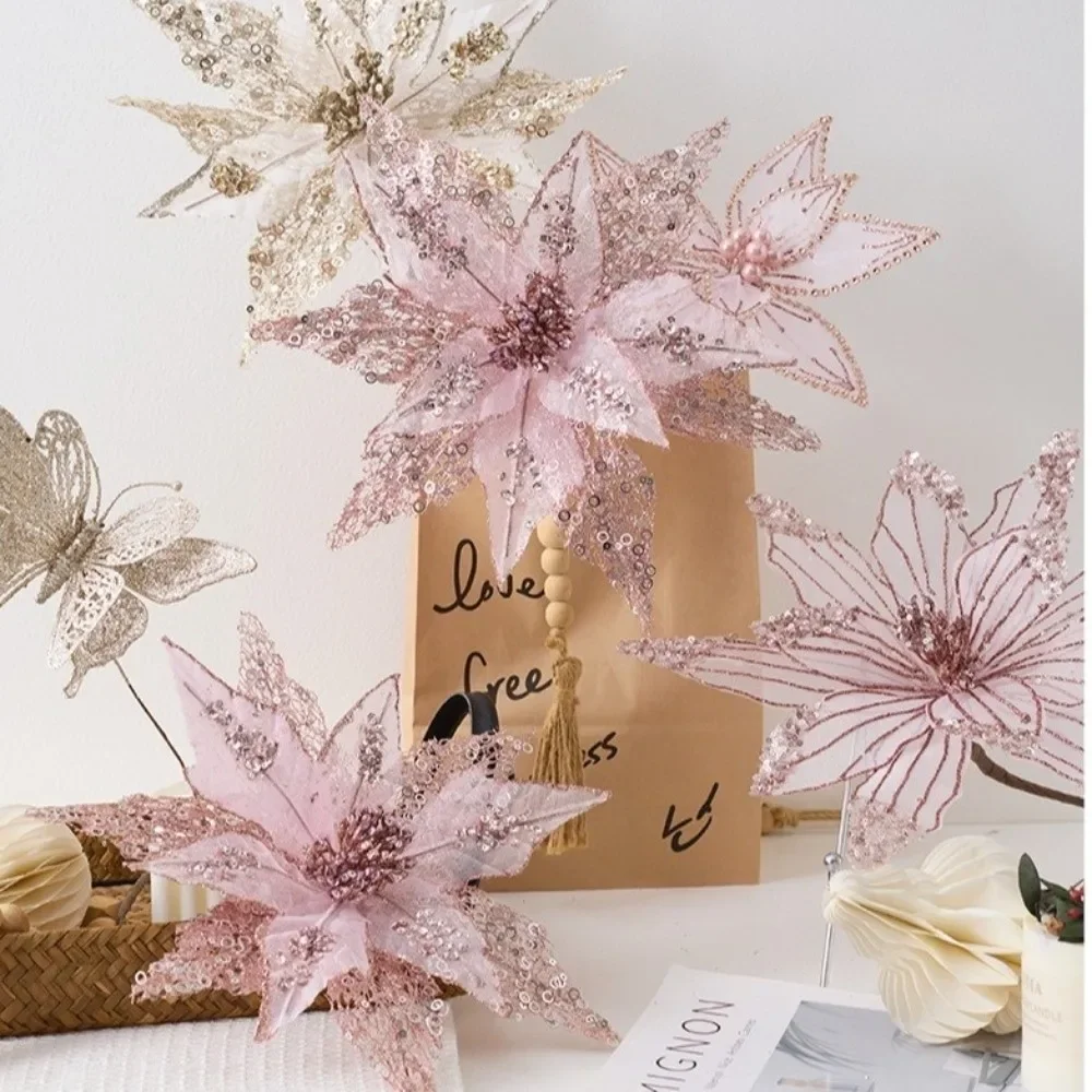 Pink Artificial Poinsettia Flower for Christmas Decorations