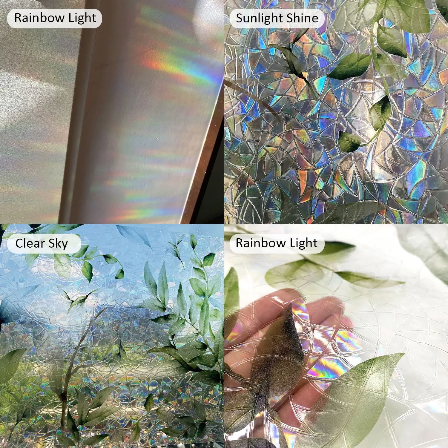 43x100cm Green Leaf Laser Window Film PVC Green Plant Electrostatic Privacy Window Stickers for Living Room Bedroom Glass Decor