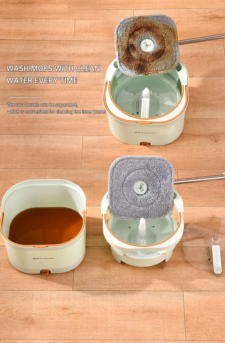 Mop Floor Clean Mop Household Hand-Free Rotary Mop Cleaning Hand Pressure Water-Absorbing Wet And Dry Dual-Use Flat Top Mop Set