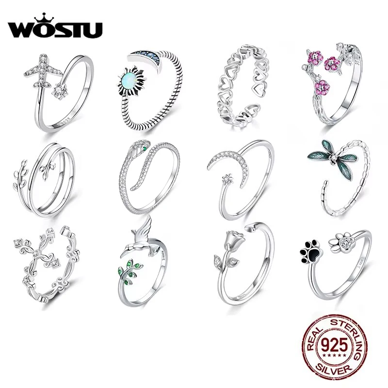 Elegant Adjustable Sterling Silver Zircon Open Ring