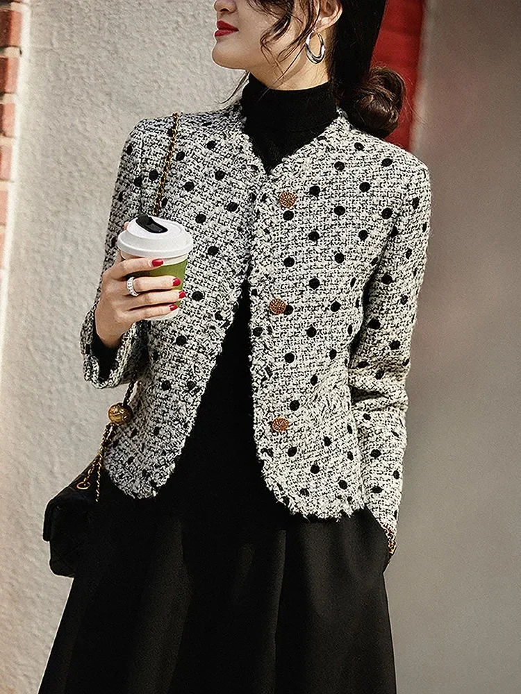 Korean Style Fashion Tweed Women's Wool Jacket Retro Classic Elegant V-neck Short Jacket Women High Street Autumn Winter Trend