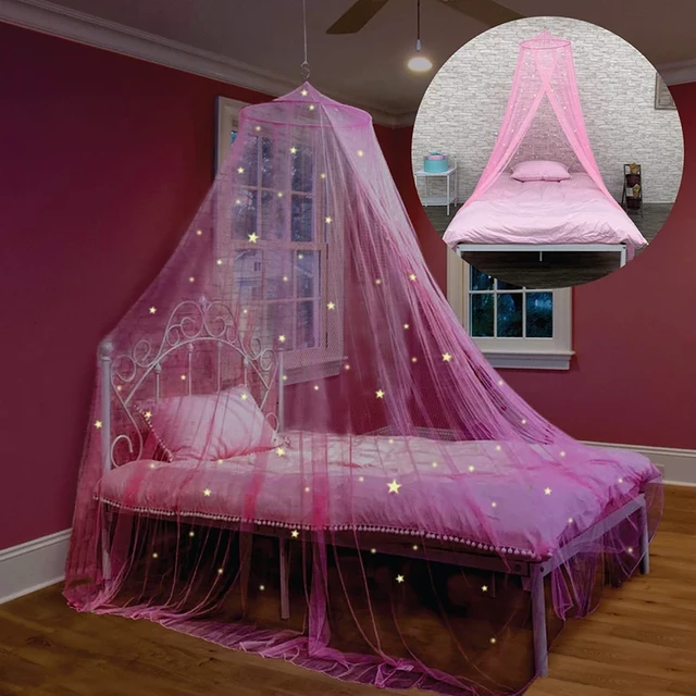 Cortinas de cama con dosel rosa, mosquitera para cuna de bebé, decoración  de estrellas gratis, tienda de juegos colgante para niños y niñas,  decoración de habitación - AliExpress