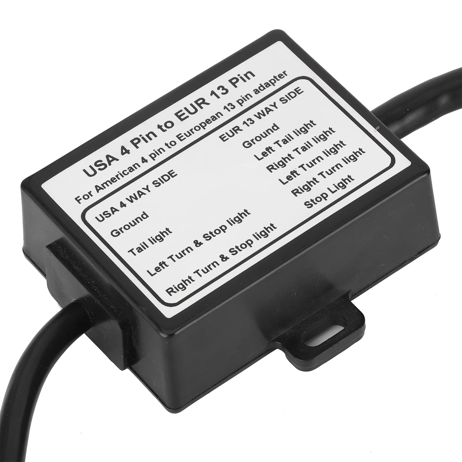 Portable Trailer Connector US 4‑pin Flat Plug To EU 13‑pin Trailer Light Circuit Wiring Converter