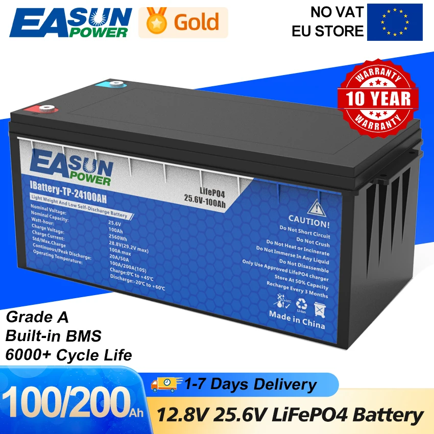 EASUNPOWERLiFePO4batteria50AH100AH200AH12V24VBMSbatteriaal