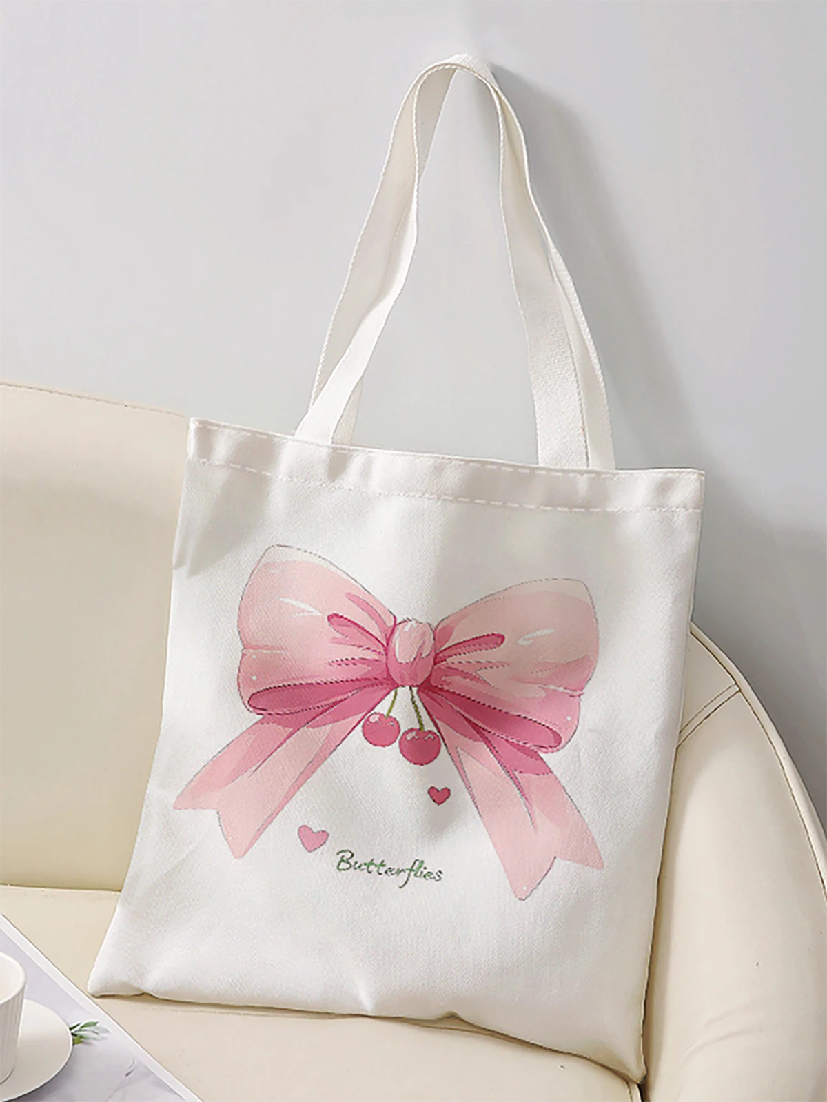 Bow pattern printed casual handbag, reusable fashionable backpack, multifunctional handbag, canvas shopping bag