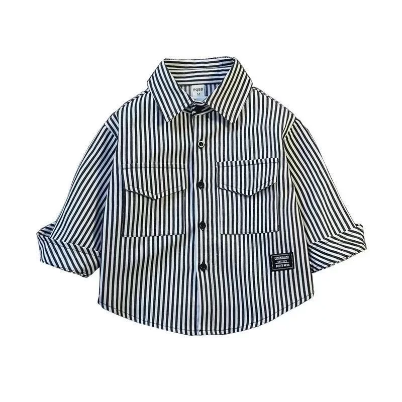 Boys Striped Shirt British Style Spring and Autumn Korean Version Handsome Children's Spring Coat 2-14 Year Old Shirt
