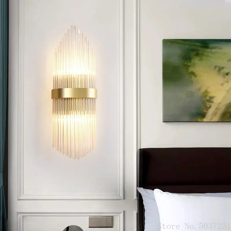 Crystal Wall Lamp Light Luxury Post Modern Simple Living Room Background Wall Bedroom Bedside Corridor Led Sconce Lamp E14