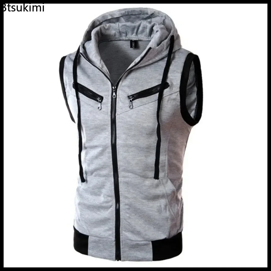 2025 Men's Sleeveless Hoodies Fashion Casual Zipper Hooded
