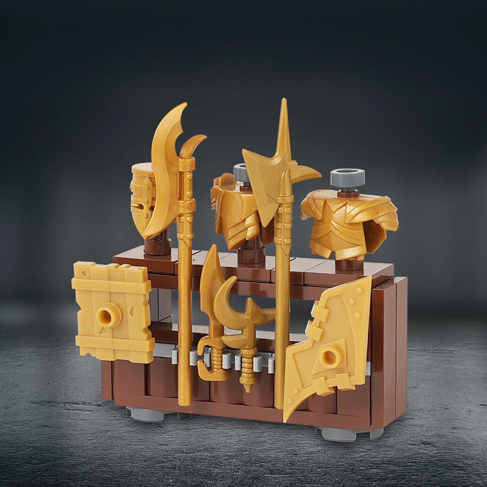 MOC5063 Medieval Weapon Rack Brick Military Weapon Armor Shield Display Stand Building Block Toys For Children Birthday Gift DIY