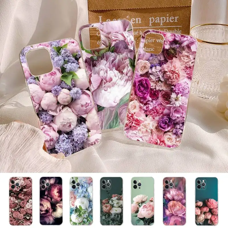 Elegant Pink and Purple Peony Flower Transparent Phone Case