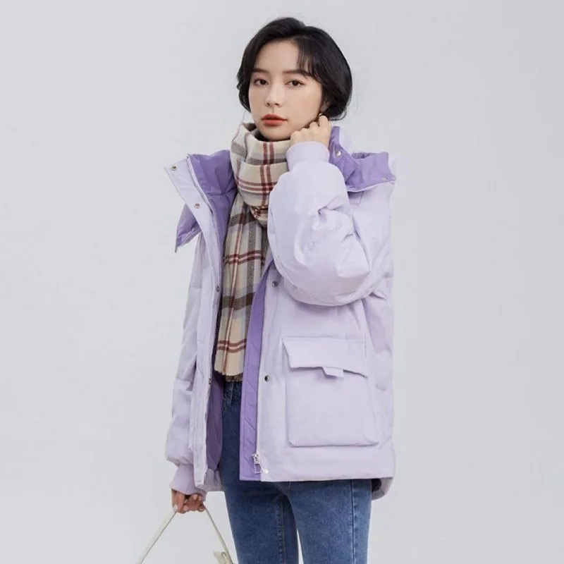2023 New Women Down Jacket Winter Coat Female Short Parkas Loose Thick Warm Outwear Hooded Leisure Time Versatile Overcoat