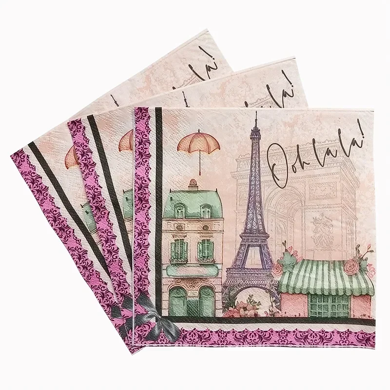 33*33cm 2-Ply New Paris Tower Colourful Printed Tissue Paper Party Decoration Paper Placemats Butterfly Bone Bart 20pcs