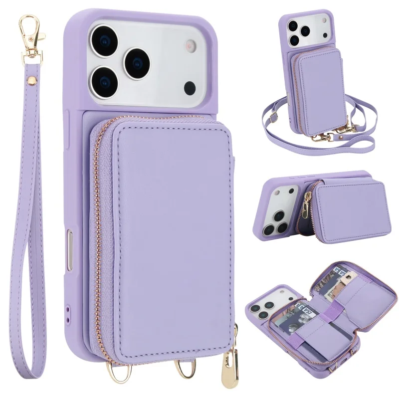 Elegant Crossbody Leather Wallet Phone Case with Zipper Card Holder