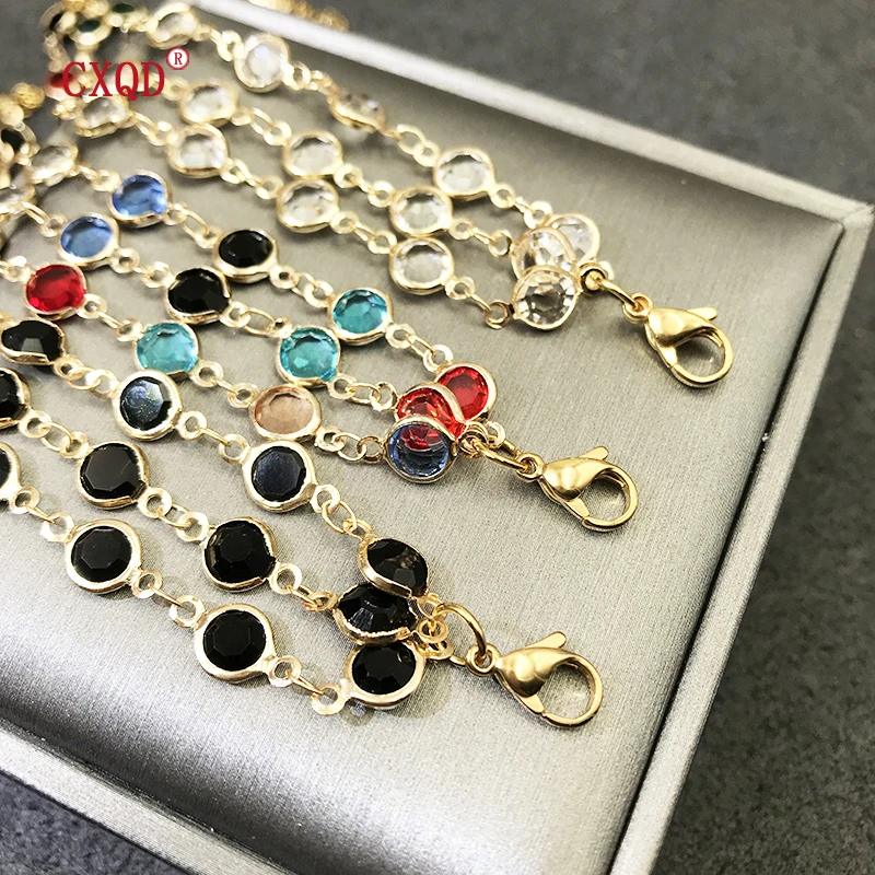 Multicolor Stainless Steel Lobster Clasp Glass Copper Combination Golden Bracelets For Women Girls Kids Gift