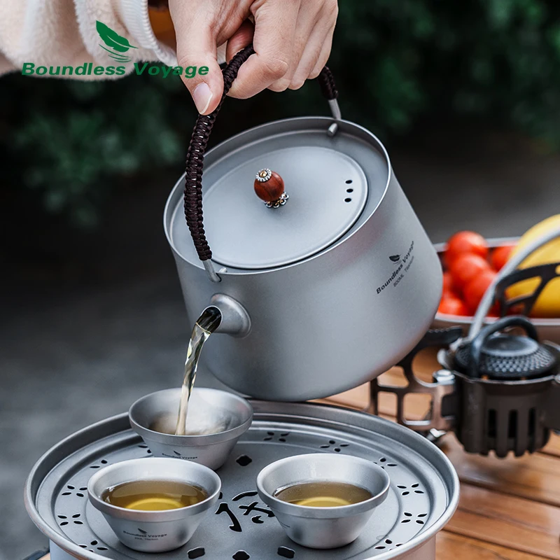 Boundless Voyage 800ml Titanium Kettle with Filter Camping Water Jug Lightweight Coffee Tea Pot Outdoor Indoor Stovetop Kettle