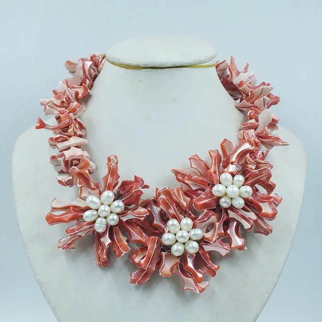 Introducing the Pink Natural Devil Shell, Pearl Flower Necklace 20