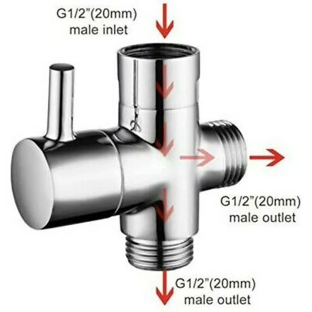 Diverter Valve G1/2in 3 Way T-Adapter Converter For Shower Brass Water Tap Bathroom Faucet