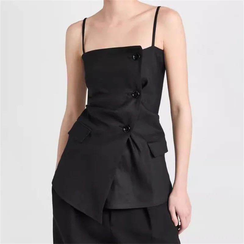 

Женский топ, Новинка лета 2024, высококачественный жилет из смешанного льна, Женский Асимметричный облегающий кроп-топ на бретелях без рукавов, y2k майка