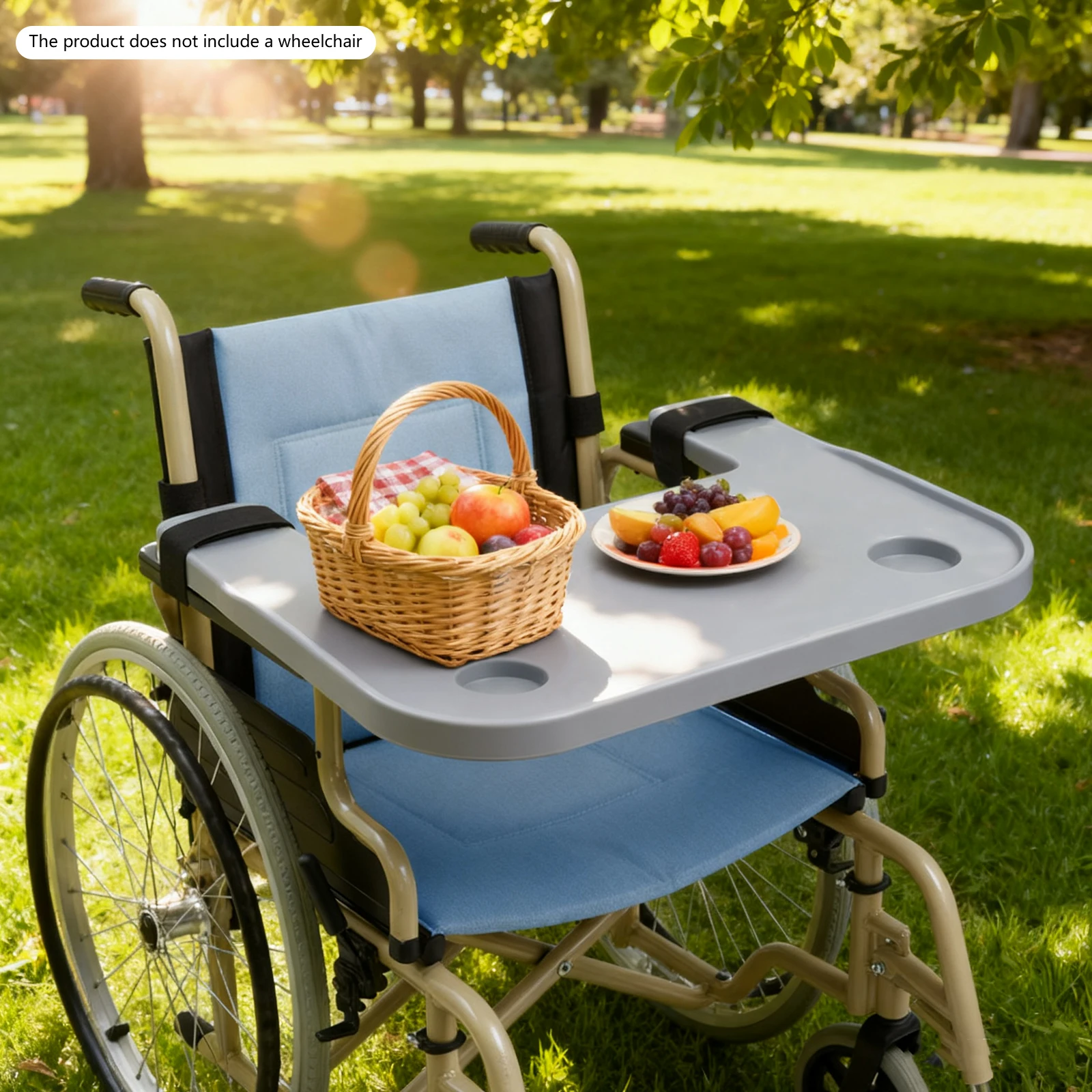 ABS Removable Wheelchair Tray Table w/2 Cup Holders Disabled Portable Lap Tray