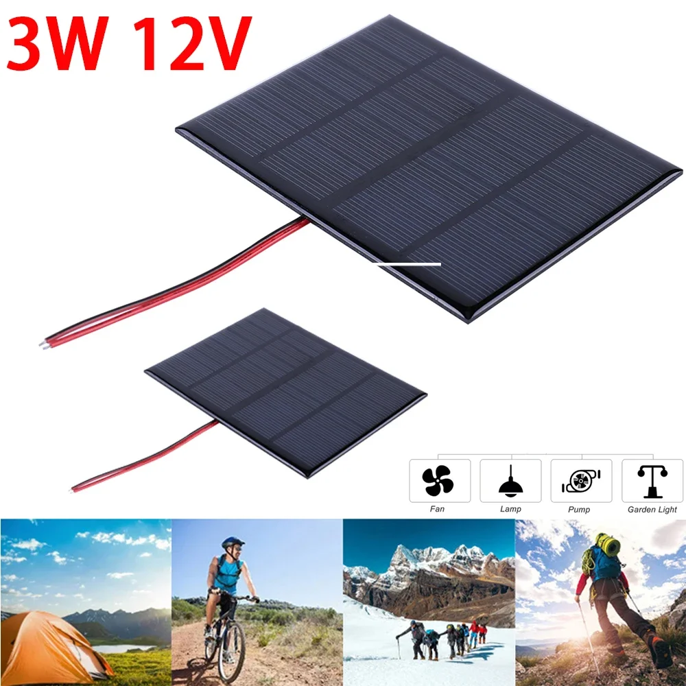 Portable Solar Panel 3W 12V Small Cell Module Polysilicon Board Outdoor DIY Solar Charger for 9-12V Battery Mobile Phone